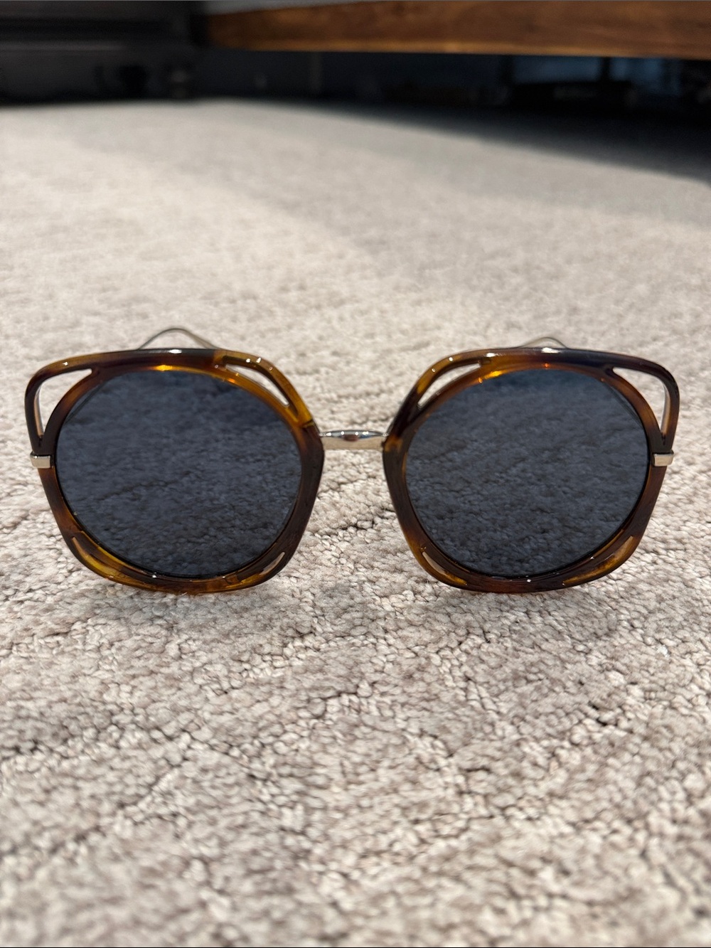 Dior Brown Tortoiseshell Round Sunglasses with Dark Lenses